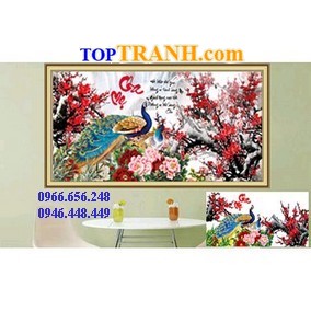 Tranh thêu cha mẹ cành đào